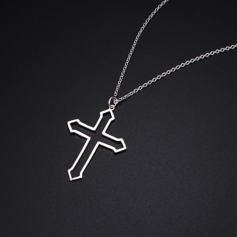 FLYOW 925 Sterling Silver Cross Pendant Necklace for Men Women, 24 Inches Silver Chain - Image 3